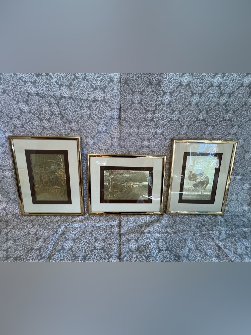 Set of Three Manifestations Optical Illusionary Art Gold Framed Prints
